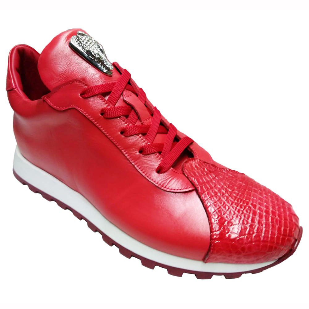 Fennix Italy "Felix " Red Genuine Alligator / Calf-Skin Leather Casual Sneakers.